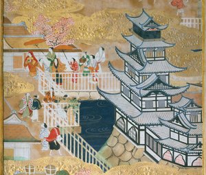 Osakazu Byobu - Japansk foldeskærm med otte paneler (maleri) af Japanese School