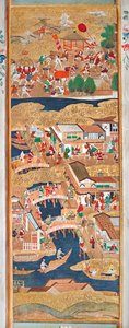 Osakazu Byobu - Japansk foldeskærm med otte paneler (maleri) af Japanese School