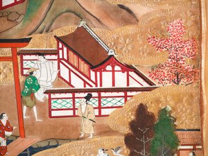 Osakazu Byobu - Japansk foldeskærm med otte paneler (maleri) af Japanese School