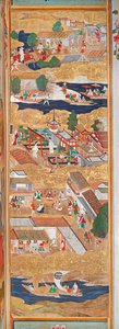Osakazu Byobu - Japansk foldeskærm med otte paneler (maleri) af Japanese School