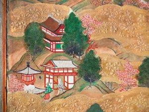 Osakazu Byobu - Japansk foldeskærm med otte paneler (maleri) af Japanese School