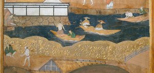 Osakazu Byobu - Japansk foldeskærm med otte paneler (maleri) af Japanese School