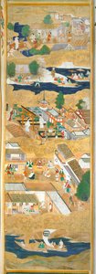 Osakazu Byobu - Japansk foldeskærm med otte paneler (maleri) af Japanese School
