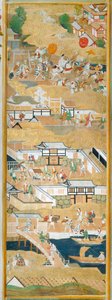 Osakazu Byobu - Japansk foldeskærm med otte paneler (maleri) af Japanese School