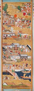 Osakazu Byobu - Japansk foldeskærm med otte paneler (maleri) af Japanese School