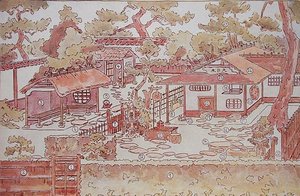Plan over en tehave, slutningen af det 19. århundrede (farve litho) af Japanese School
