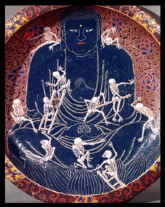 Plade, der forestiller Buddha med ti skeletter (keramik) (detalje) (se også 182441) af Japanese School