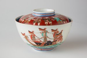 Risskål og låg, muligvis 1800-tallet (Ko-Imari ware, porcelæn med underglasur blå og overglasur emalje) af Japanese School