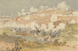 Russisk modangreb på vores position ved Chien-shan (chromolitho) af Japanese School