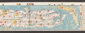 Udsnit af et kort over veje i Japan.  Dai Nihon koku junro meiki daisei. ["Et klart og minutiøst kort over Japans hovedveje"]  1850 af Japanese School
