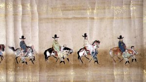 Sjette koreanske ambassade til Japan i Meireki 1 på tidspunktet for Tokugawa Ietsunas arvefølge i 1651, muligvis af Kano Masunobu (1625-94) (rullemaleri) (detaljer) af Japanese School