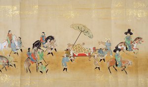 Sjette koreanske ambassade til Japan i Meireki 1 på tidspunktet for Tokugawa Ietsunas arvefølge i 1651, muligvis af Kano Masunobu (1625-94) (rullemaleri) (detaljer) af Japanese School