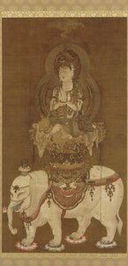 Bodhisattva - Fugen (Fugen Bosatsu) Heian Periode (blæk, guld og sølv på silke) af Japanese School