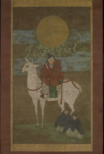 Afgangen fra Kashima (Deity of the Kasuga ud), slutningen af det 14. århundrede (Hængende rulle: blæk, farve og guld på silke) af Japanese School
