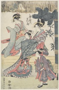 Den prostituerede Hana?gi fra ?giya-huset, ca. 1796-97 (træblok i farver) af Japanese School