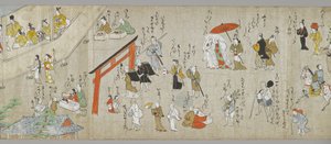 Tenjin Shrine Scrolls (en af et par) (detaljer), Tosa School, 1600-tallet (blæk, farve & gofun på papir) (se også 5846317) af Japanese School