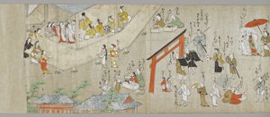 Tenjin Shrine Scrolls (en af et par) (detalje), Tosa School, 1600-tallet (blæk, farve & gofun på papir) (se også 5846316) af Japanese School