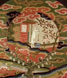Skildpadden og haren, Edo-perioden (1600-1868) (silkebroderi) (detaljer) af Japanese School