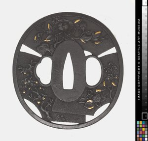 Tsuba: Krysantemum, Kirsebær, Iris af Japanese School