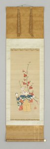 To japanske dukker og en blomstrende Gren, slutningen af 1700-tallet (farve på silke) af Japanese School