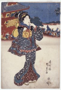 Uden titel (A Woman Traveling) (farvetræsnit) af Japanese School