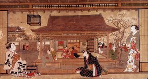 Udsigt over Maromasa-paladset. Japansk tryk fra det 18. århundrede. Privat samling af Japanese School