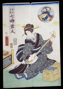 Kvinde spiller shamisen af Japanese School