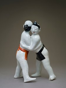 Wrestlere, japansk, sandsynligvis 1600-tallet (lertøj med polykrom underglasur) af Japanese School