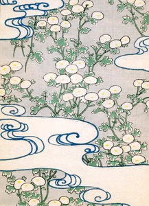 farve træblok print af Blooming Vines og Wave Pattern af Japanese School