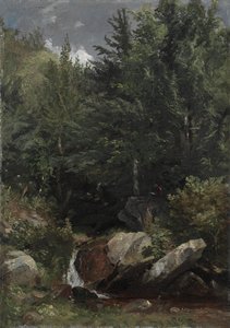 Træer og en bæk på en bakkeskråning af Jasper F. Cropsey