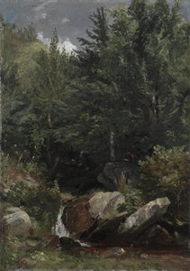 Træer og en bæk på en bakkeskråning, 1853. af Jasper F. Cropsey