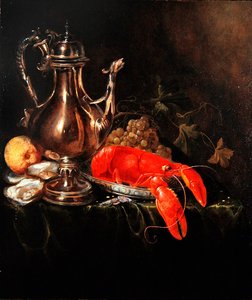 A Still Life with Silver Ewer (olie på panel) af Jasper Geerards