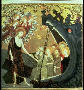 Panel af nedstigningen til Limbo, fra altertavlen i klostret Santo Sepulchro, Zaragoza (tempera på panel)