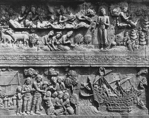 Borobudur-templet relief af Bodhisattva-badning (sten)