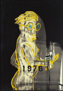 1976, 2012 (mixed media på akvarelpapir monteret på panel med opskrift på bagsiden) af Jay Batlle