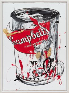 Soup Can 3 NewYorker, 2019 (husmaling og blæk på lærred) af Jay Batlle