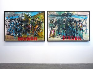 The Execution of History, 2010 (blandet medie på akvarelpapir monteret på panel med opskrift på bagsiden) af Jay Batlle