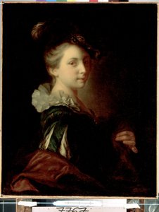 ""ung skuespillerinde i teaterkostume"" (Ung kvinde i teaterdragt) Maleri af Alexis Grimou (1678-1733) omkring 1730 Dim. 74x59 cm Sankt Petersborg Eremitagemuseum