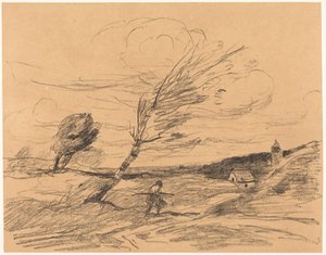 Vindstødet (Vindstødet) af Jean-Baptiste-Camille Corot