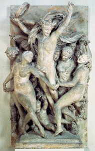 Les Bacchantes danser rundt og spiller musik. Udskåret relief af Jean-Baptiste (Jean Baptiste) Carpeaux (1827-1875) 1865-1869 søn. 4,2x2,9 m Paris, musee d