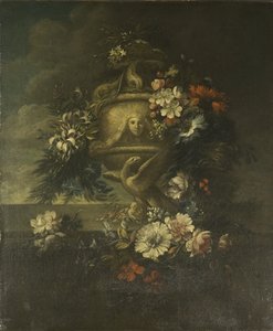 Blomster i en skulptureret vase (olie på lærred) af Jean Baptiste Monnoyer