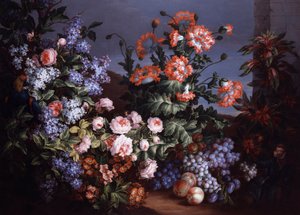 Stilleben med roser og syrener. Maleri af Jean Baptiste (Jean-Baptiste) Monnoyer (1634-1699) Privat samling.