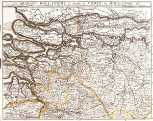 Kort over Hollandsk Brabant (eller Nord-Brabant) og en del af Hollands amt (Holland) (gravering af Jean Baptiste Nolin