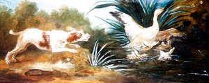 Et landskab med en hund, der jager ænder (olie på lærred) af Jean Baptiste Oudry