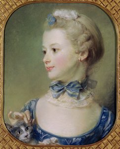 Ung pige med en kat (pastel på pergament)