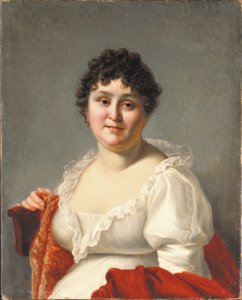 Portræt af Madame Regnault, brystlængde, i hvid kjole og persimmon sjal (olie på lærred) af Jean Baptiste Regnault