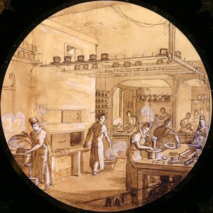 Design til en sevres-plade fra Service des Arts Industriels (pen og blæk med forhøjning) af Jean Charles Develly