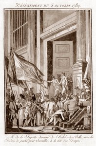 Den Franske Revolution - La Fayette forlader Paris Rådhus for at tage til Versailles den 5. oktober af Jean Francois Janinet