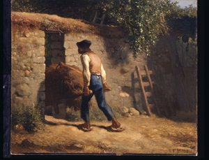 Bonde med en trillebør (olie på lærred) af Jean Francois Millet