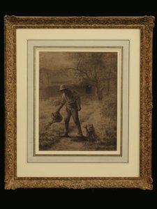 Bonde i sin have, ca. 1860 (kridt på papir) af Jean Francois Millet